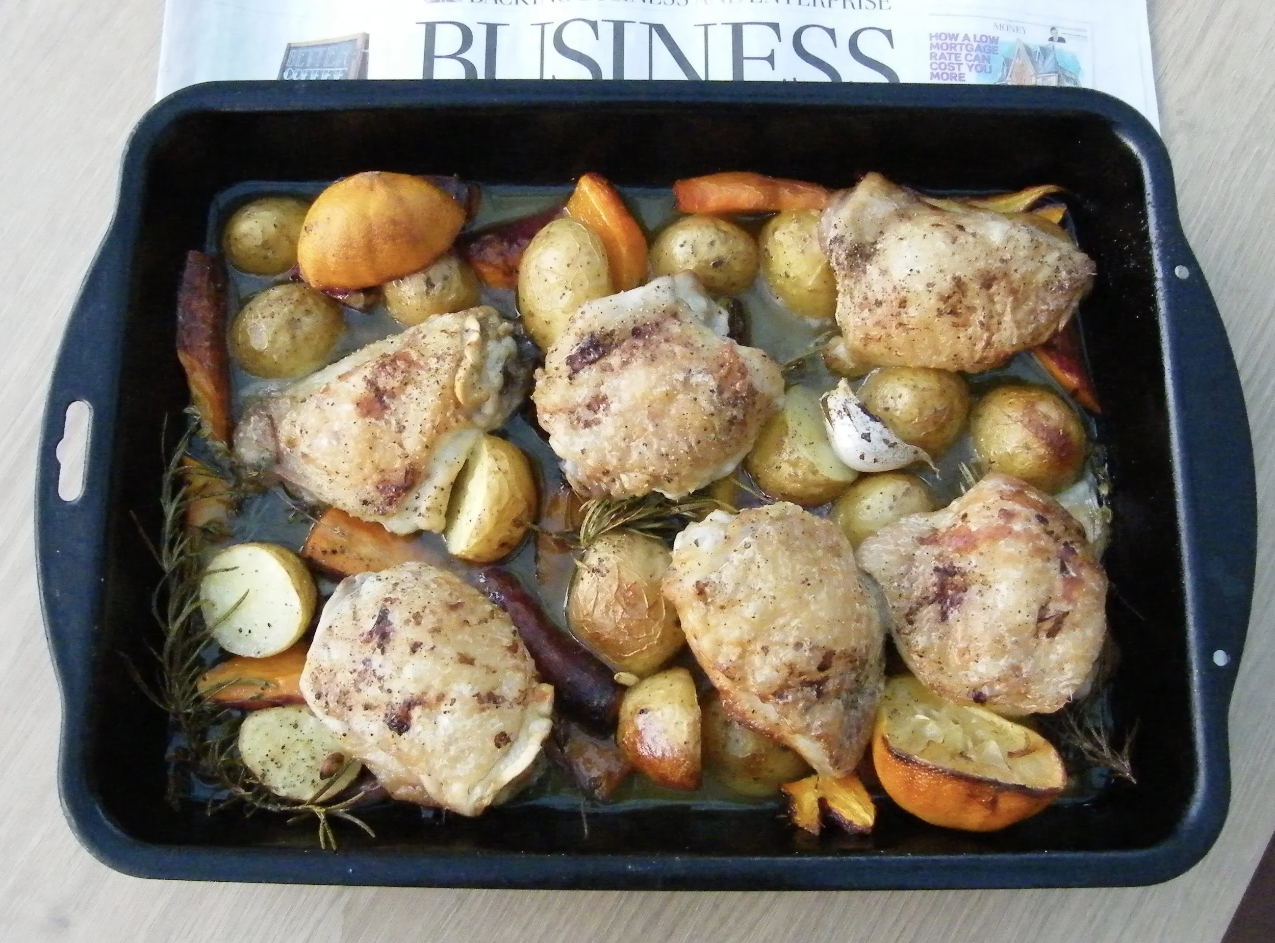 Chicken Thighs with Lemon, Garlic, Rosemary and Garden Carrots