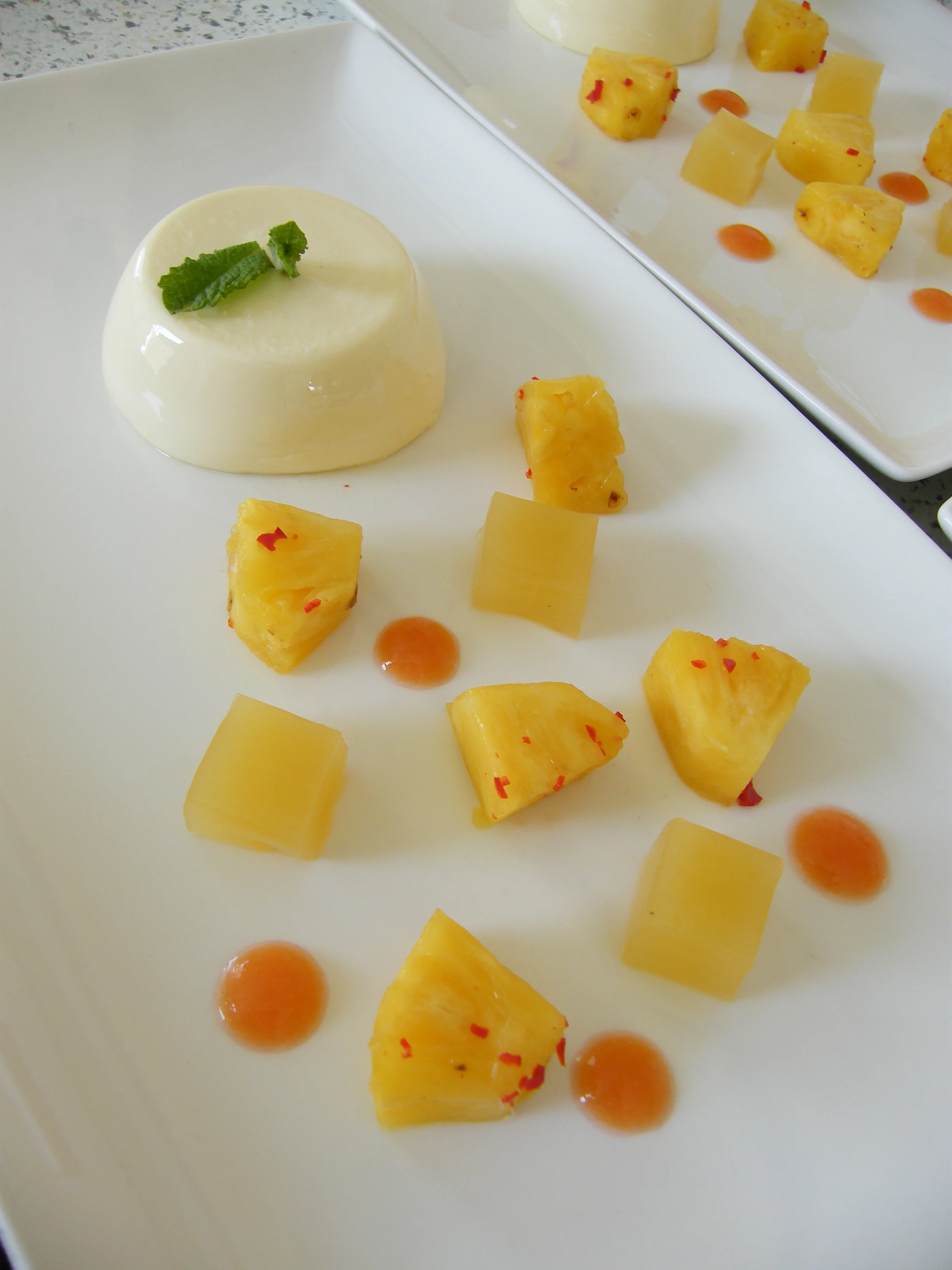 Vanilla Panna Cotta, Chilli and Mint Pineapple, Passion Fruit Puree