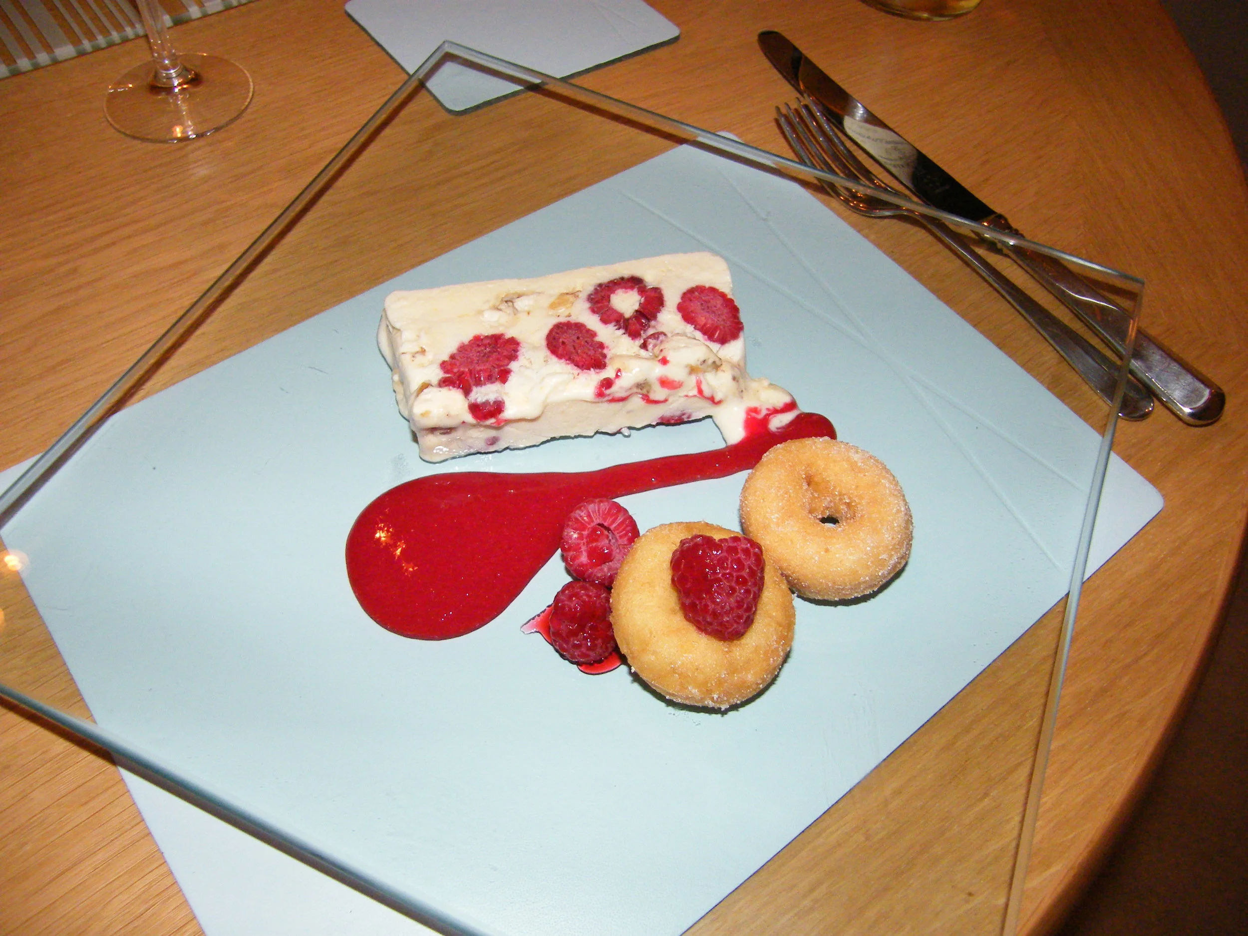 Raspberry and Pistachio Semifreddo with Donuts