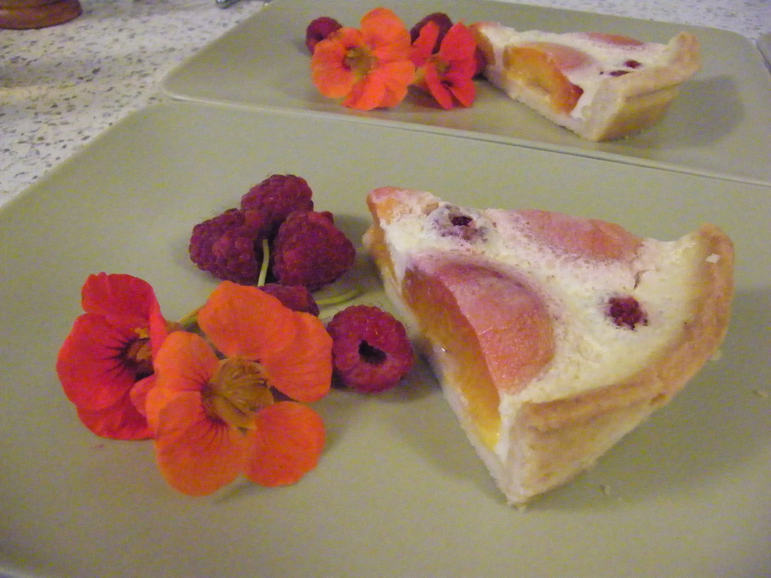 Peach and Raspberry Tart, Nasturtium