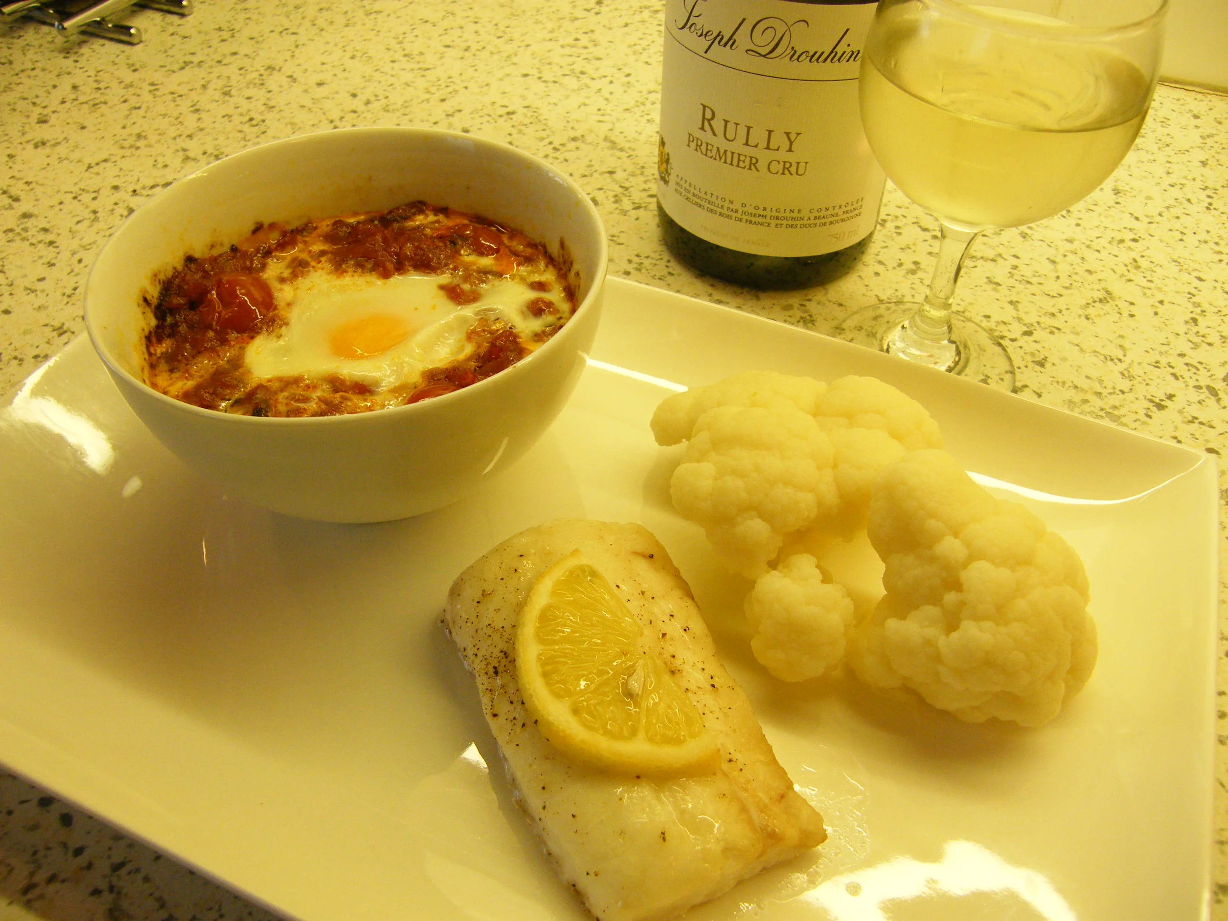 Lemony Haddock with Tomatoes & Egg