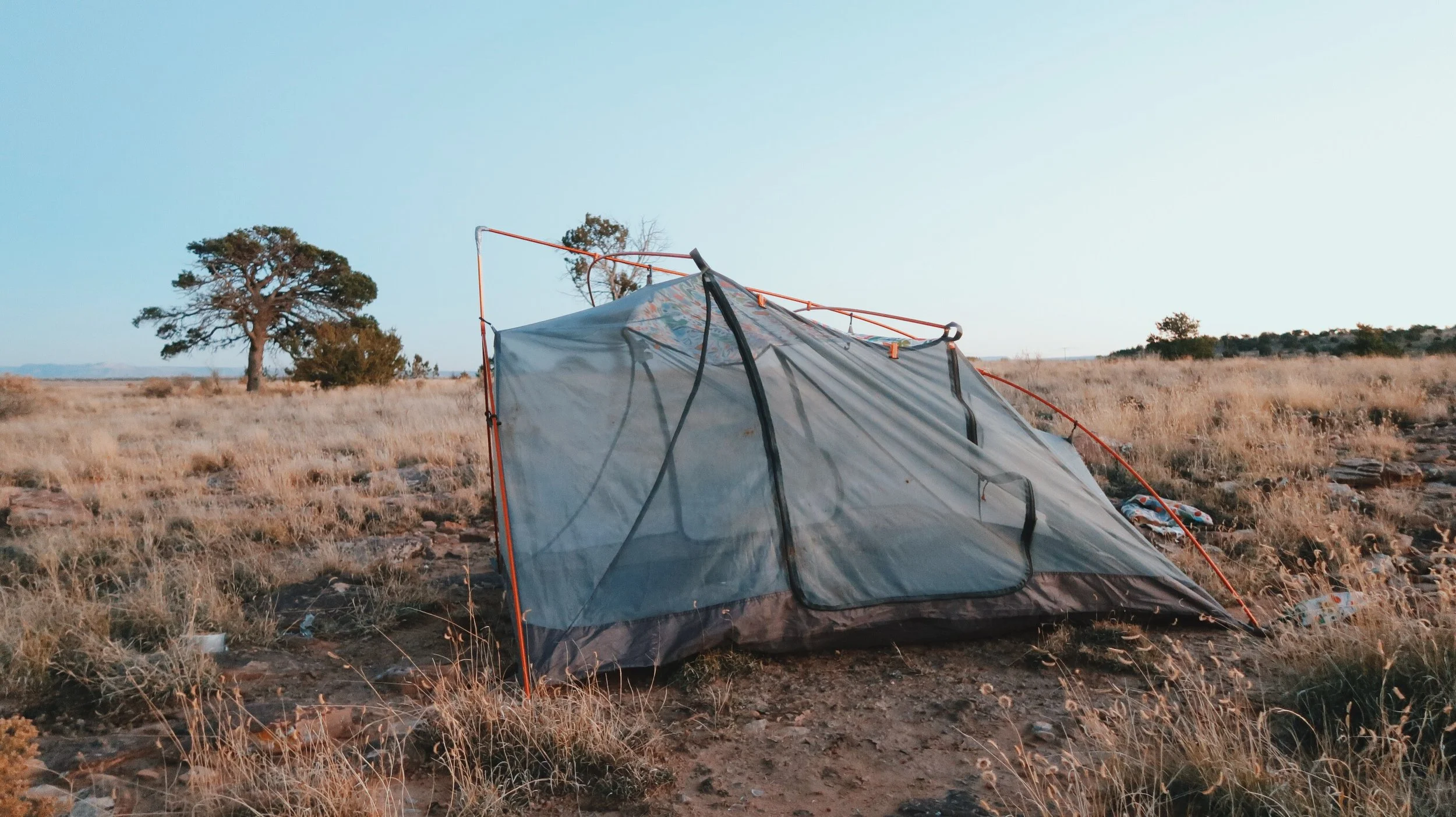 Before the collapse. I set up camp on a mound just to the right of Route 66 just outside of Prewitt, New Mexico.