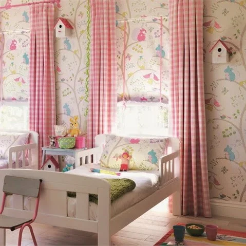 Sanderson -Abrazco & Appledore (pink check) curtains & blinds 