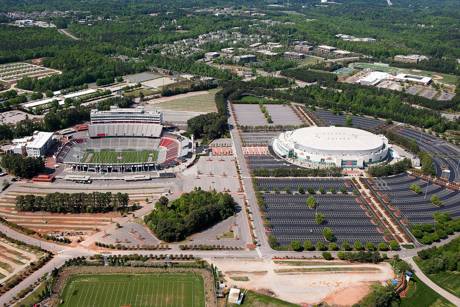 Aerial View of Carter-Finley Stadium and PNC Arena