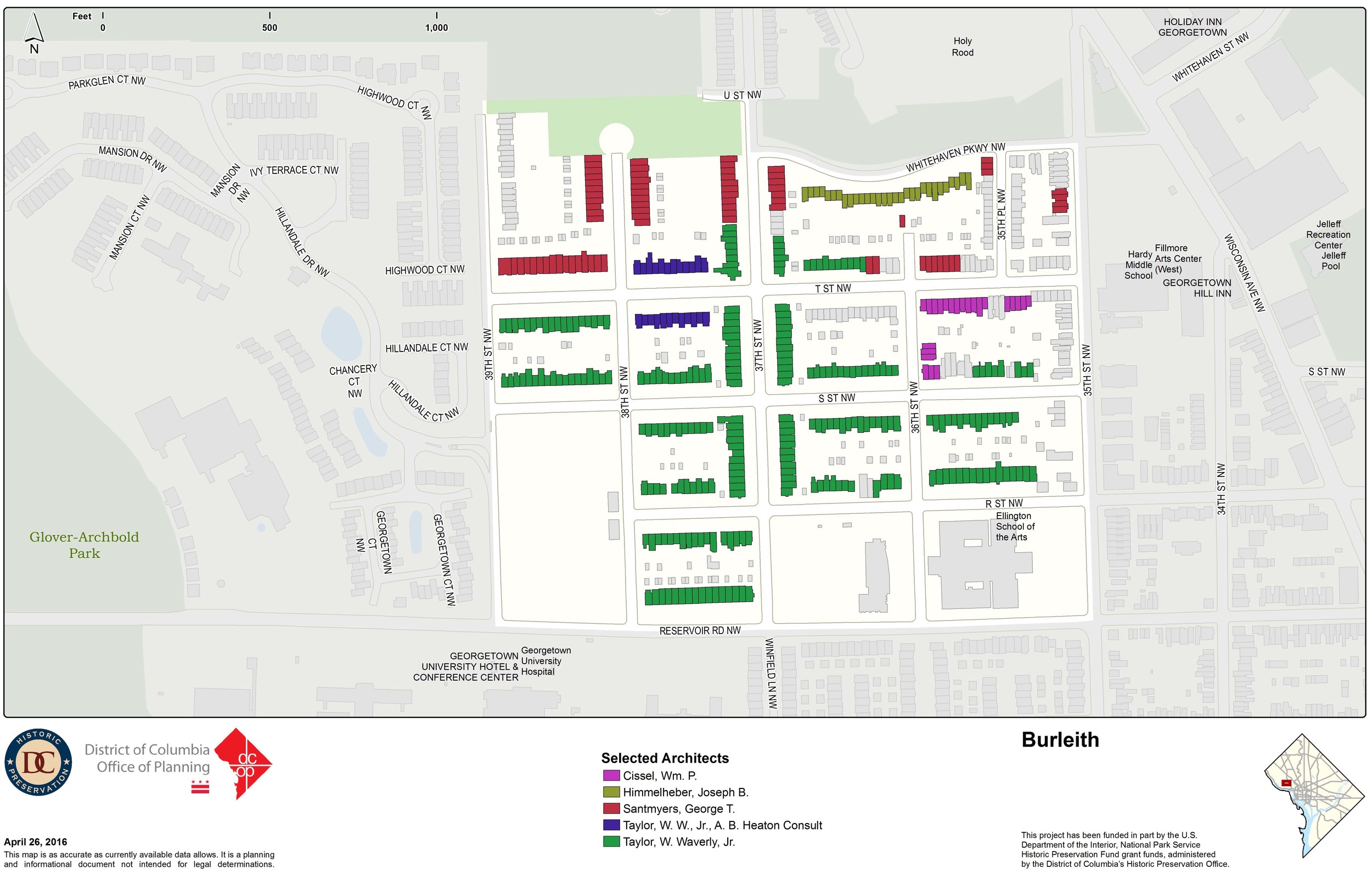 This planning map shows the various architects who designed most of Burleith.