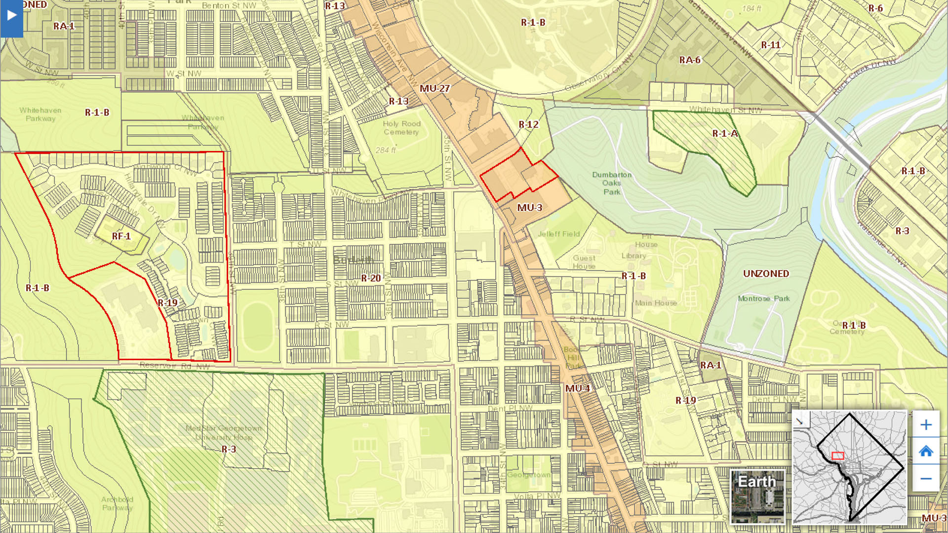 Detail of 2016 Interactive DC Zoning Map from DC Office of Zoning .