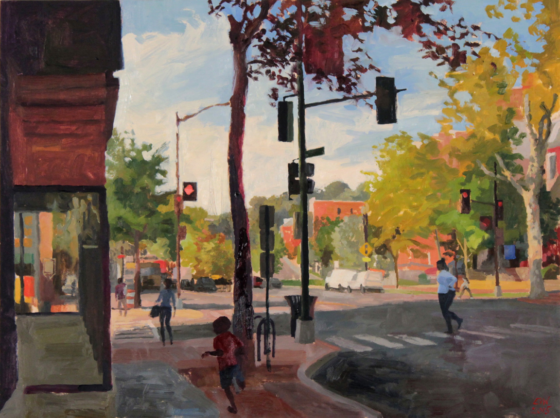 Elaine S. Wilson's Hughes Tower From the Fahrenheit Building won "Best Overall" in the 2016 For the Record competition. created in October 2015, her painting depicts the intersection of Shepherd Street and Georgia Avenue in Petworth.