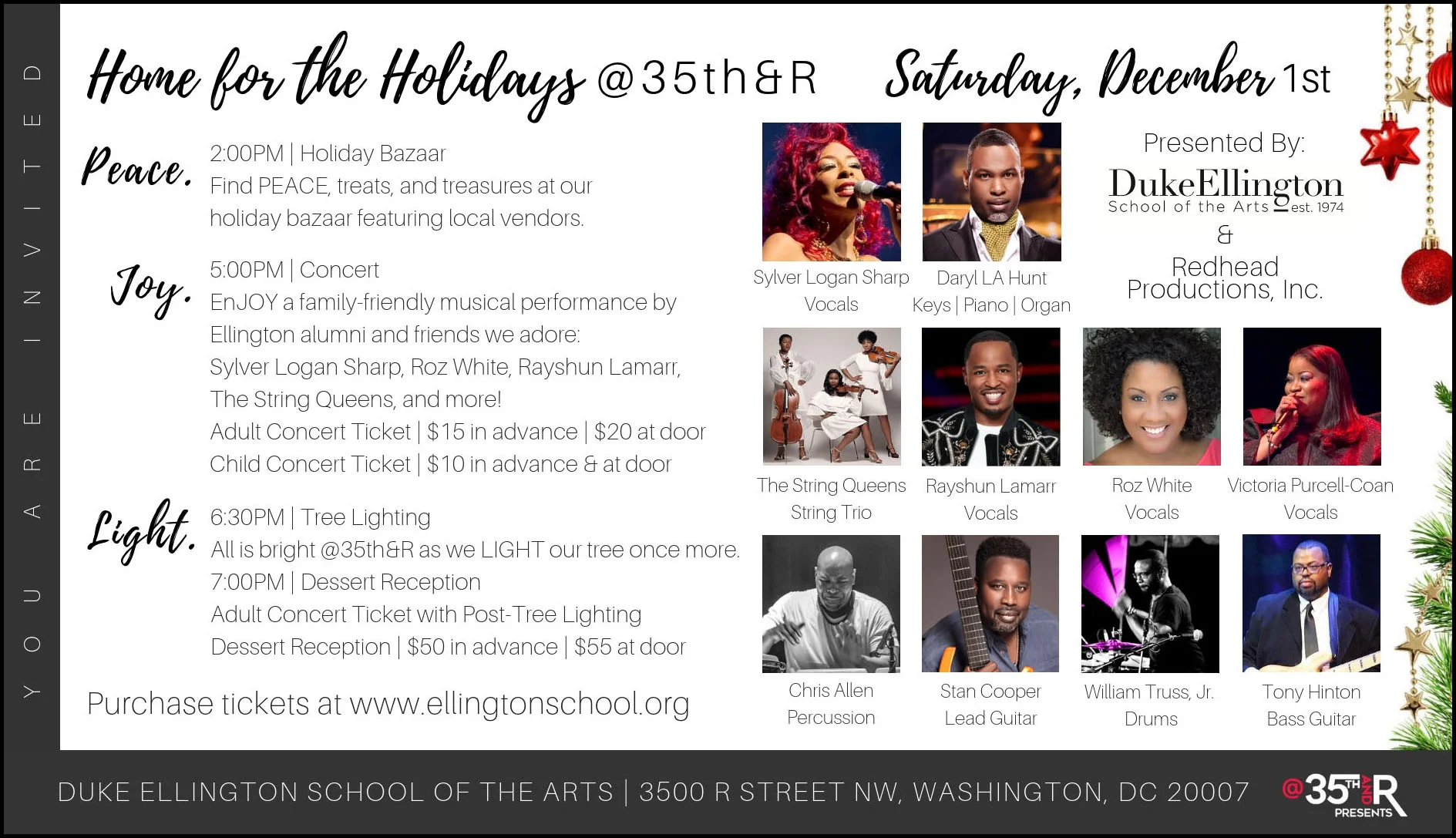 this event has been cancelled, so take advantage of ellington’s other holiday performances.