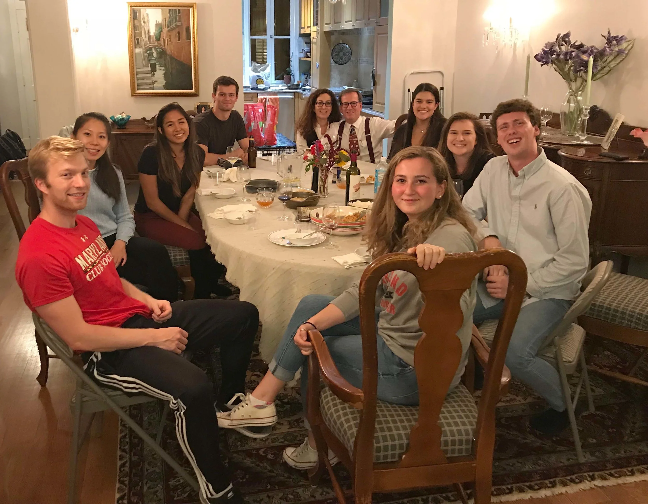 Neighbors provide the venue and select the menu for convivial dinners with students living in Burleith and Georgetown. GU’s Office of Neighborhood Life picks up and pays for the food.