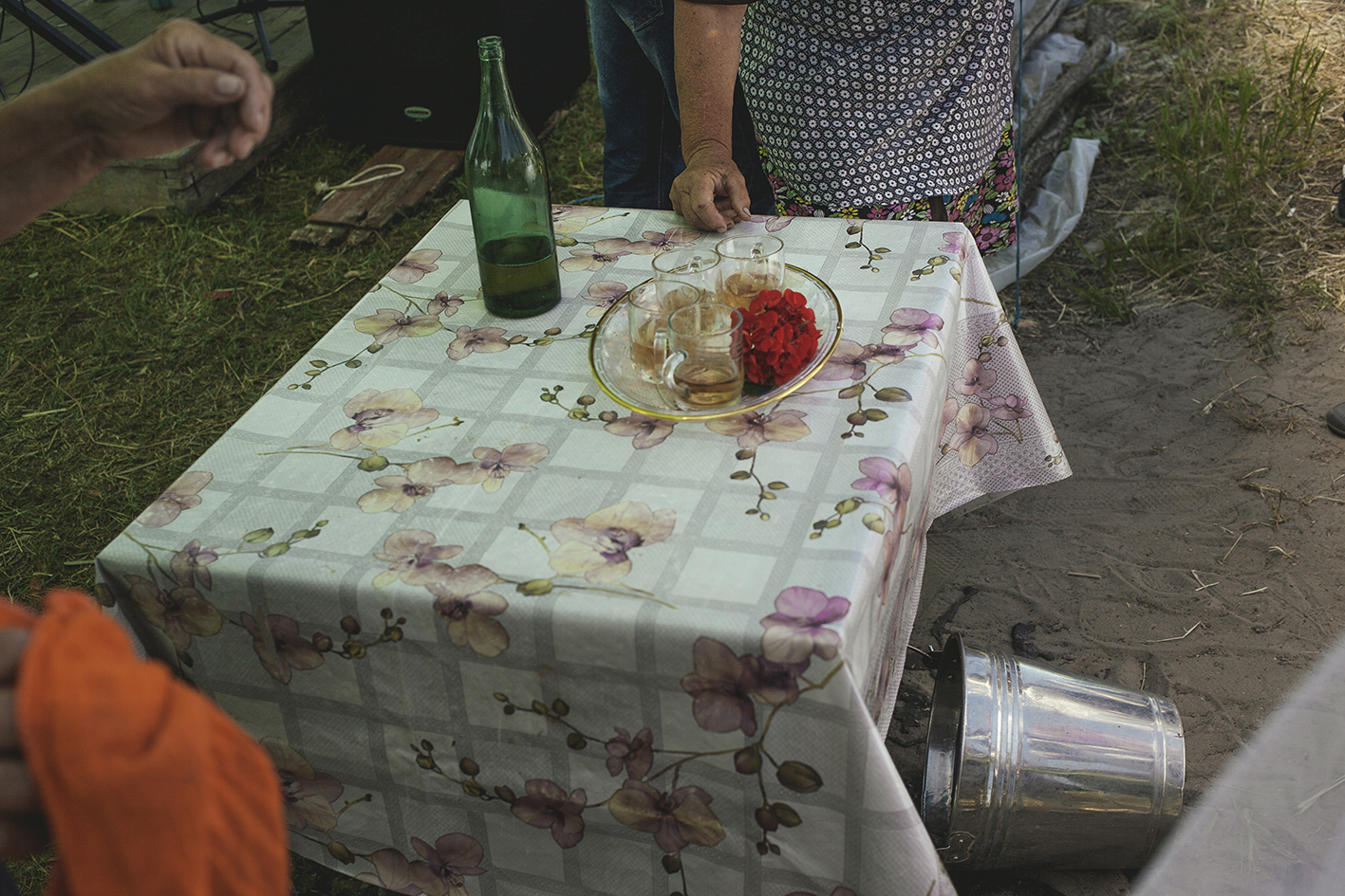 Table at the entrance of the wedding, Letea, Romania, 2015