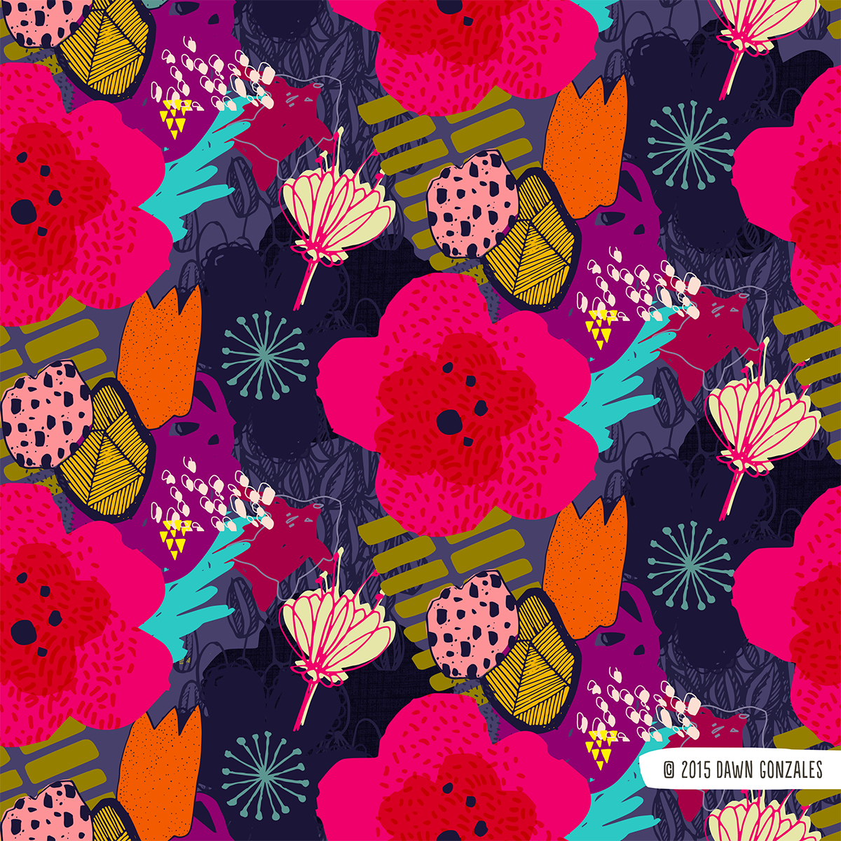 Warm Bright Floral Abstract with Turtle