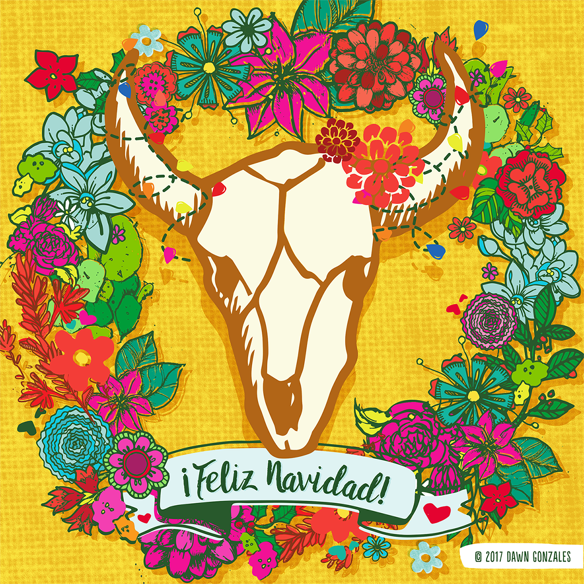 Deer Skull Wreath Feliz Navidad