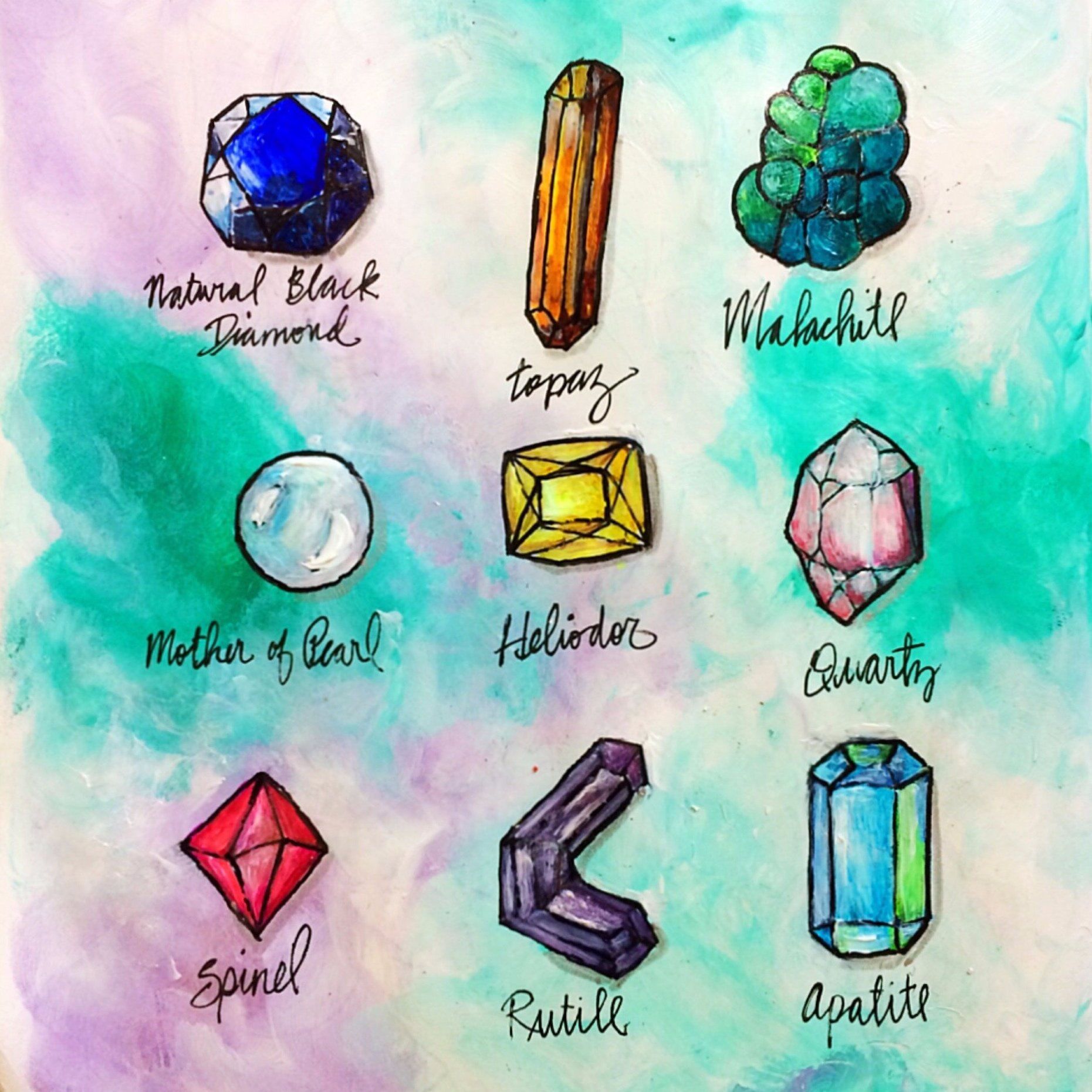 Gems, Mixed Media Sketchbook Page