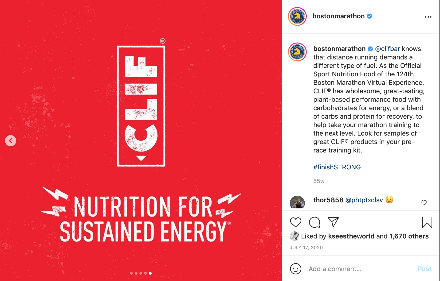 Nutrition for Sutained Energy Social Post for BAA