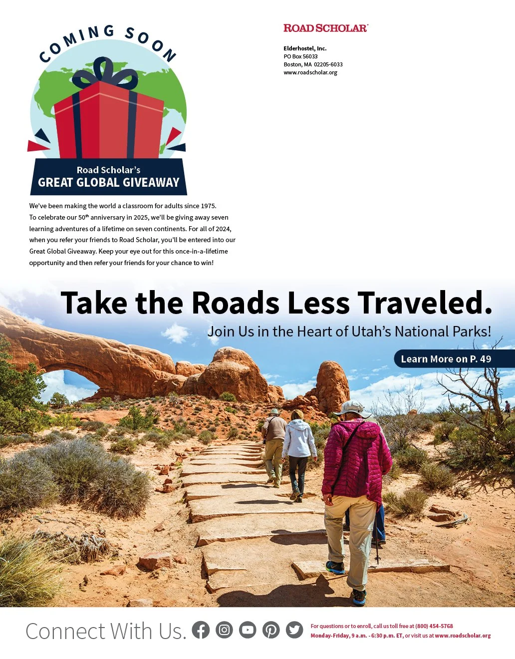  I created this little teaser graphic to promote Road Scholar’s Great Global Giveaway. This creative lockup is featured on several 2024 print pieces. 