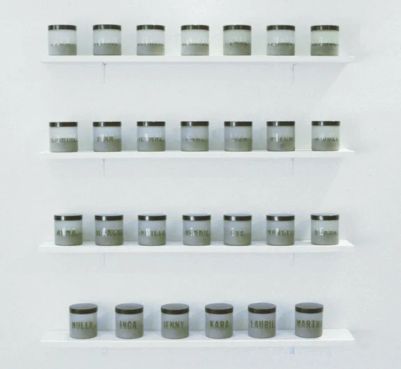 "Autobiographical Storms 1969-1998" 1998, glass containers, locational samples of sand and ocean water