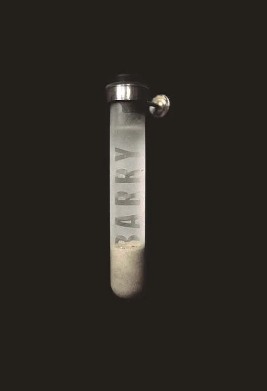 "Barry" 1998, detail, glass test tube, locational sample of sand and ocean water