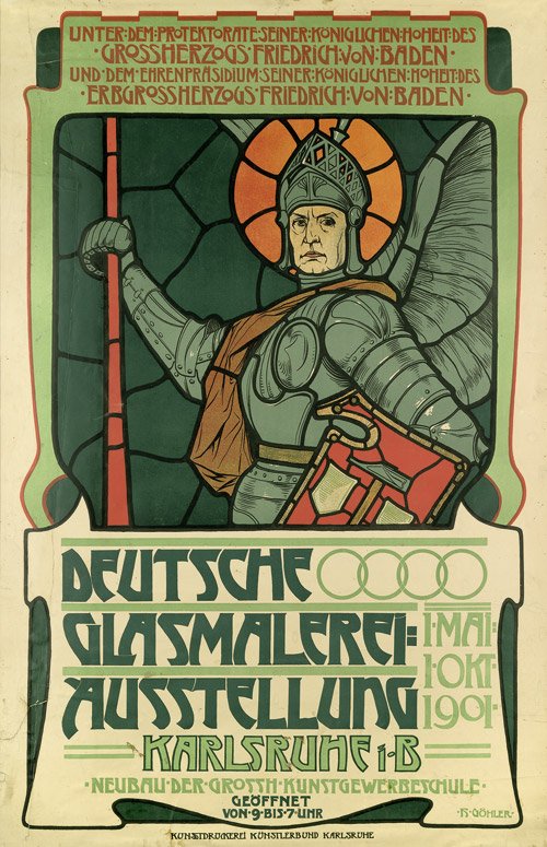 Cosas como la de arriba (anunciando una exposición de vitreaux en Karlsruhe en 1901) pueden encontrarse en este grupo de Flickr dedicado a la ilustración alemana de principios del siglo XX. (vía)