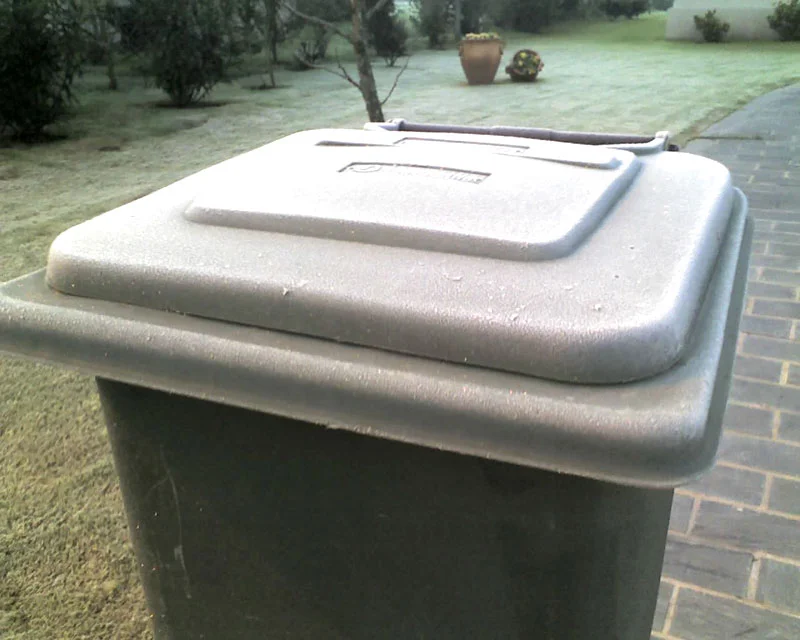 Hasta el pobre tacho de basura sufre la helada