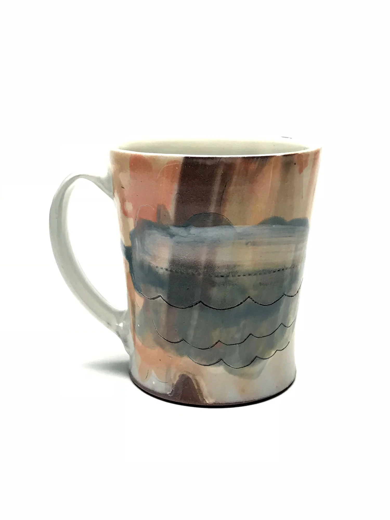 Mug Earthen red clay, slips, underglaze, glaze