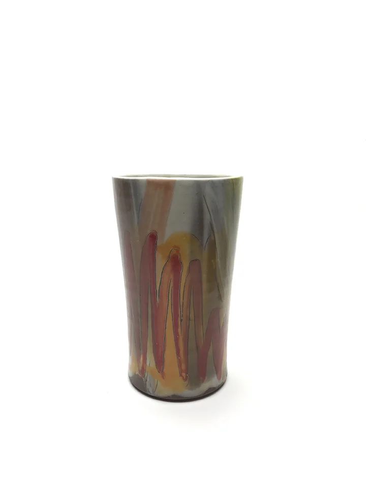 Tumbler, Earthen Red Clay, Slips, Underglaze, Glaze, Electric Fired ^6, 2018.