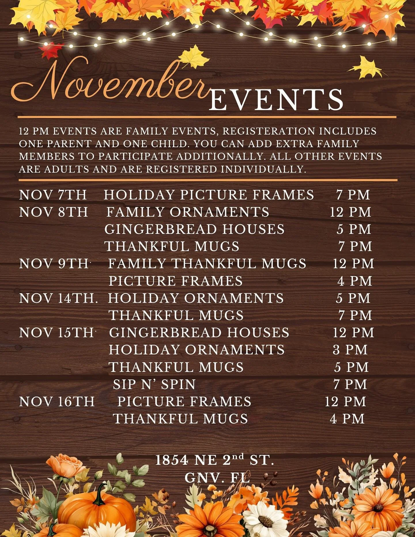 Our November Holiday Events registration kicks off this weekend and we would love to host you and your friends and family! Private party bookings are also available! We&rsquo;ve got Thankful Mugs, cookie cutter ornaments, Holiday Frames, and clay gin