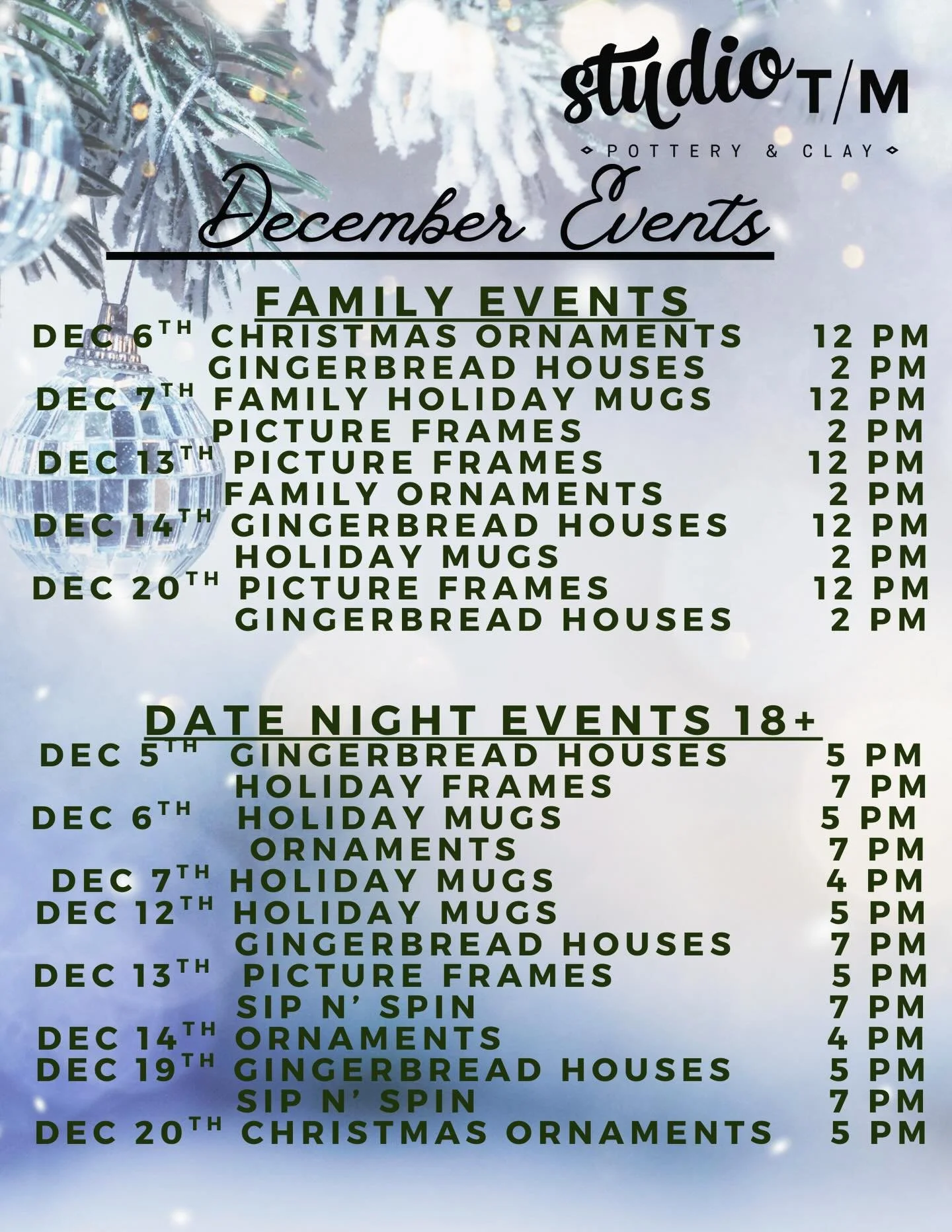 This weekend&rsquo;s event schedule has seats available on Saturday! Come in and celebrate your grad with ornament making, holiday mugs, and Clay gingerbread houses! 

We can&rsquo;t wait to help you celebrate the holidays together! 

#gainesville #g