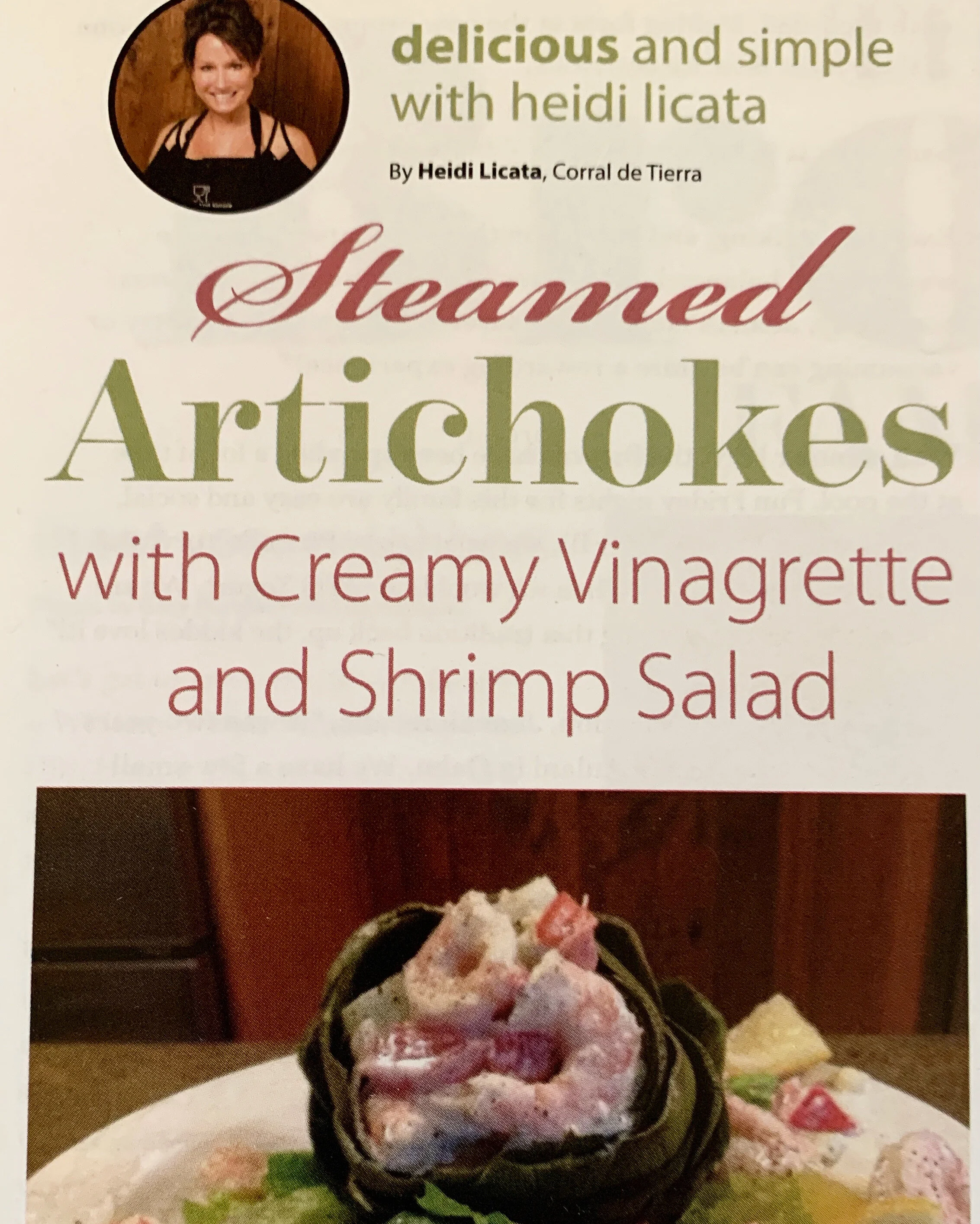  "Steamed Artichoke Filled with Creamy Vinaigrette &amp; Shrimp Salad"