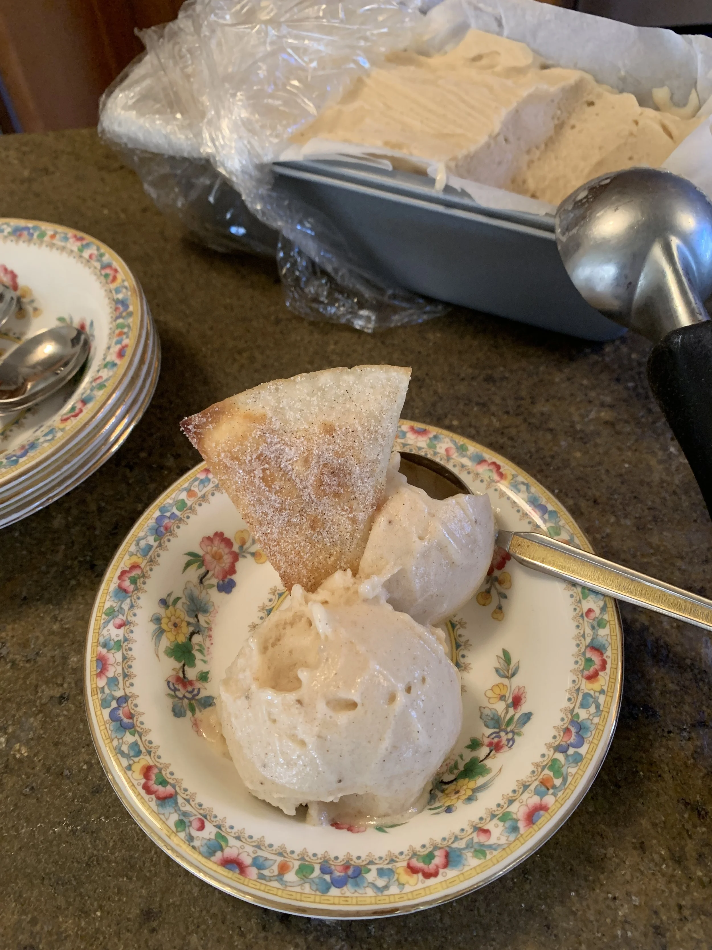 Plated banana icecream with cinnamon sugar crisp.JPG