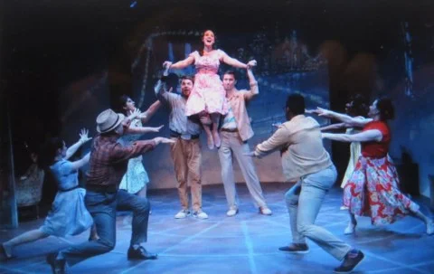 Rachel Coloff, in red, On A Clear Day, Irish Rep, NY