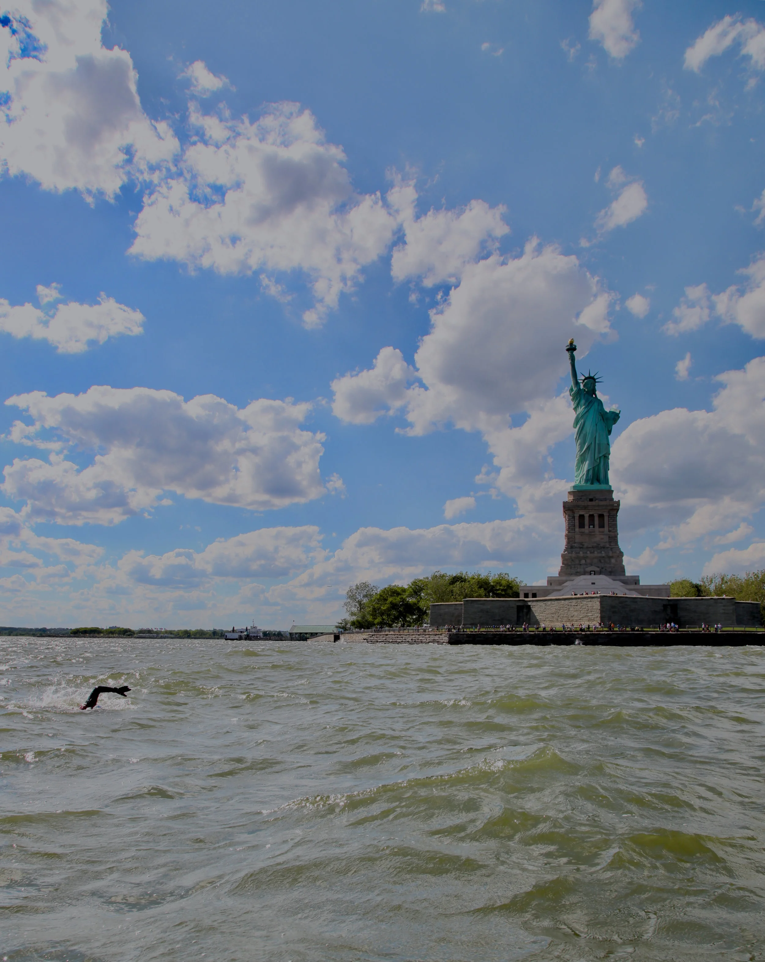 Christopher Swain near the beginning of his swim in honor of World Refugee Day on June 20, 2017.