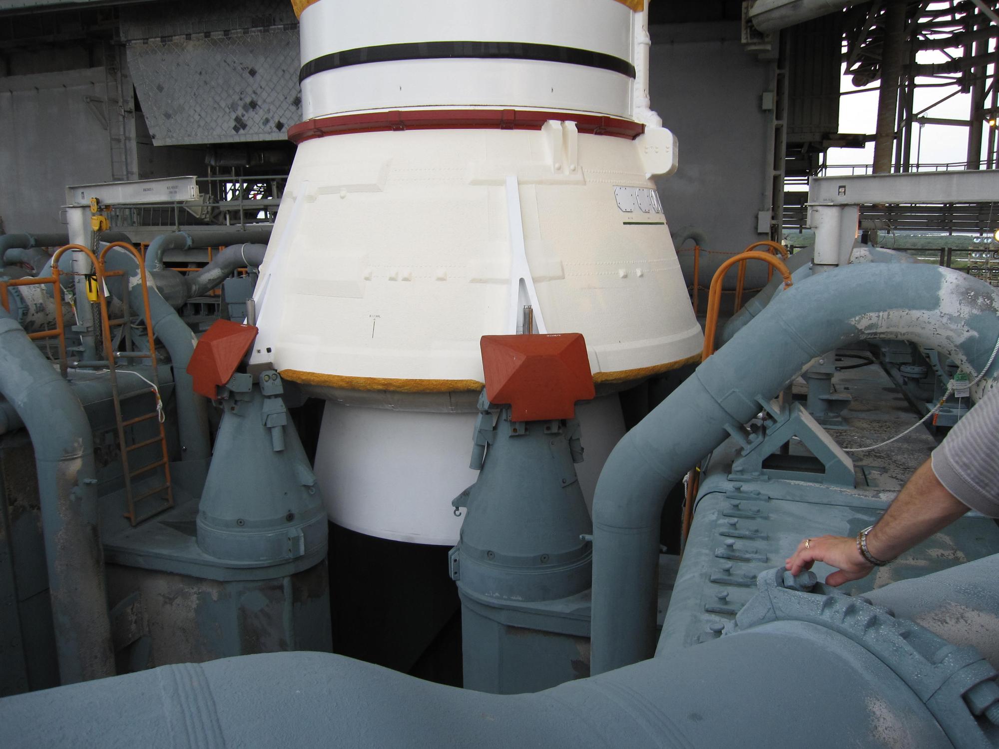 A very good view of an SRB's connection to the MLP