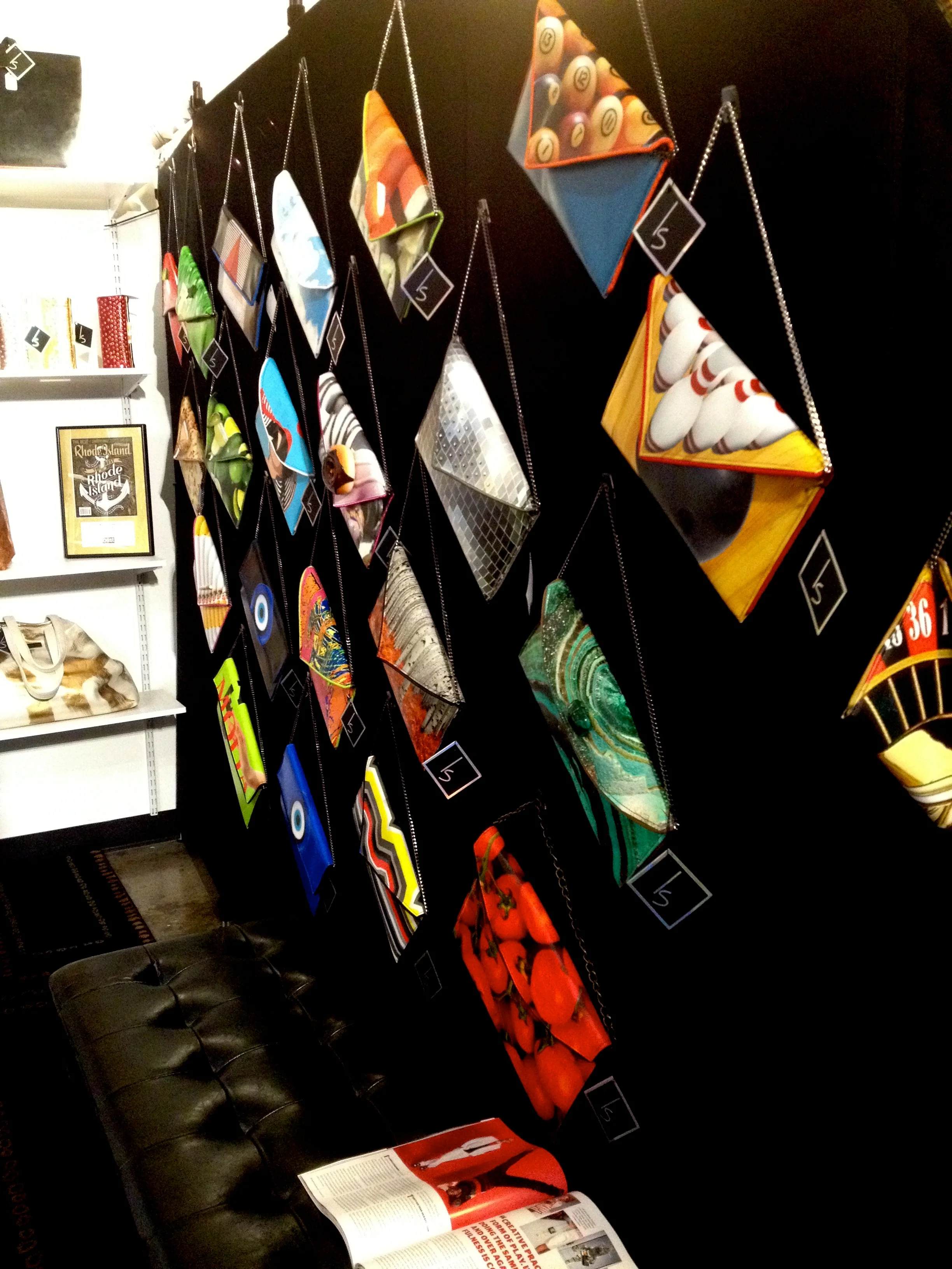 A wall of Kent's bags = Dream come true.
