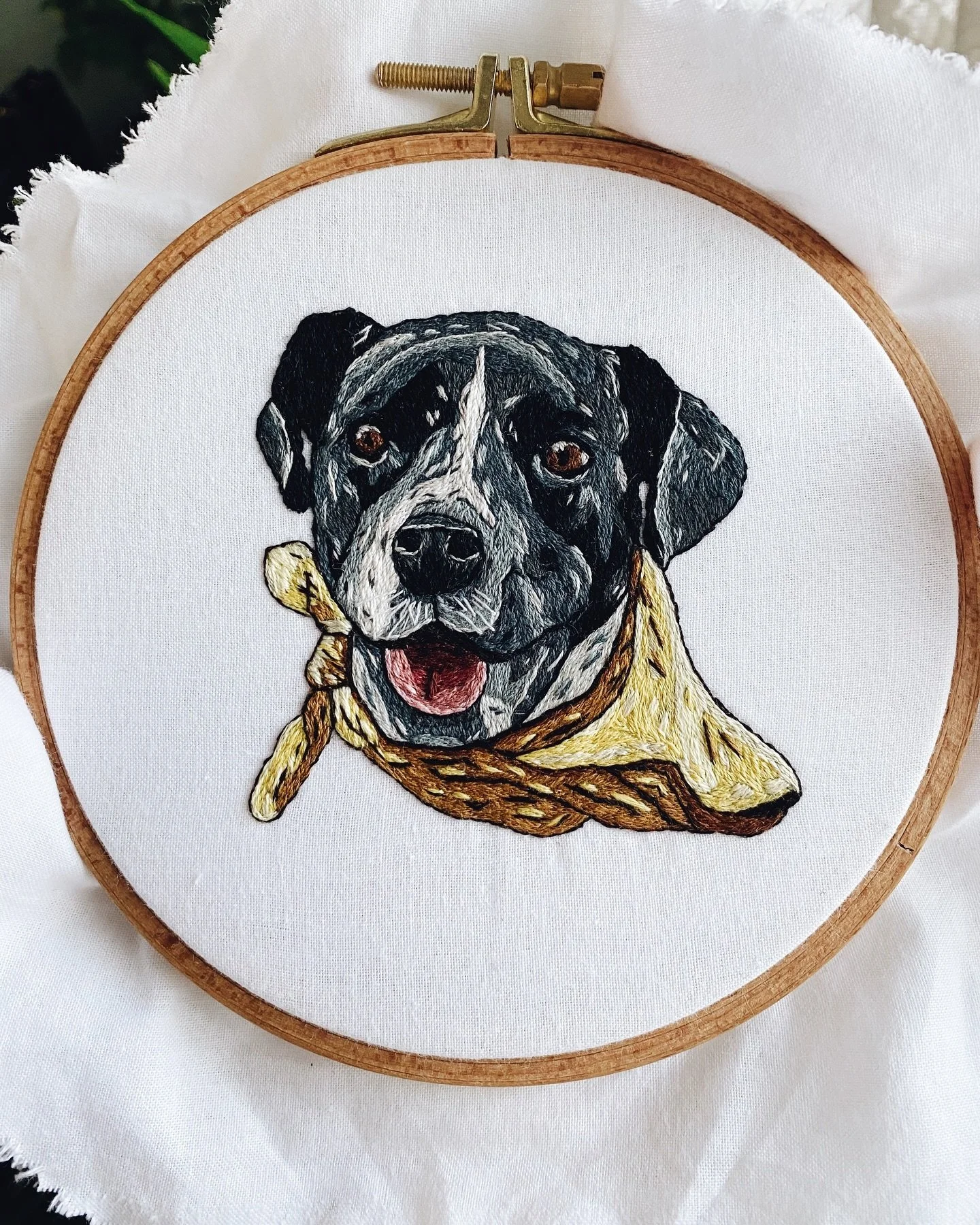 My very first thread painting pet portrait - Mr. Ferris! I have some style improvements to make but happy with how it turned out over all, especially since I second guess every decision I make when stitching (&amp; in general, lol). 🐾 #petembroidery