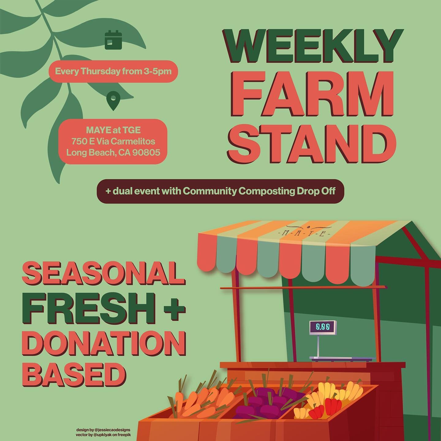 🧑&zwj;🌾 We are hosting a Weekly Farm Stand every Thursday from 3-5pm at the Growing Experience Urban Farm! (📍750 E Via Carmelitos, Long Beach, CA 90805)

🌽 The Farm Stand is donation-based. We offer seasonal fresh produce directly from the farm.
