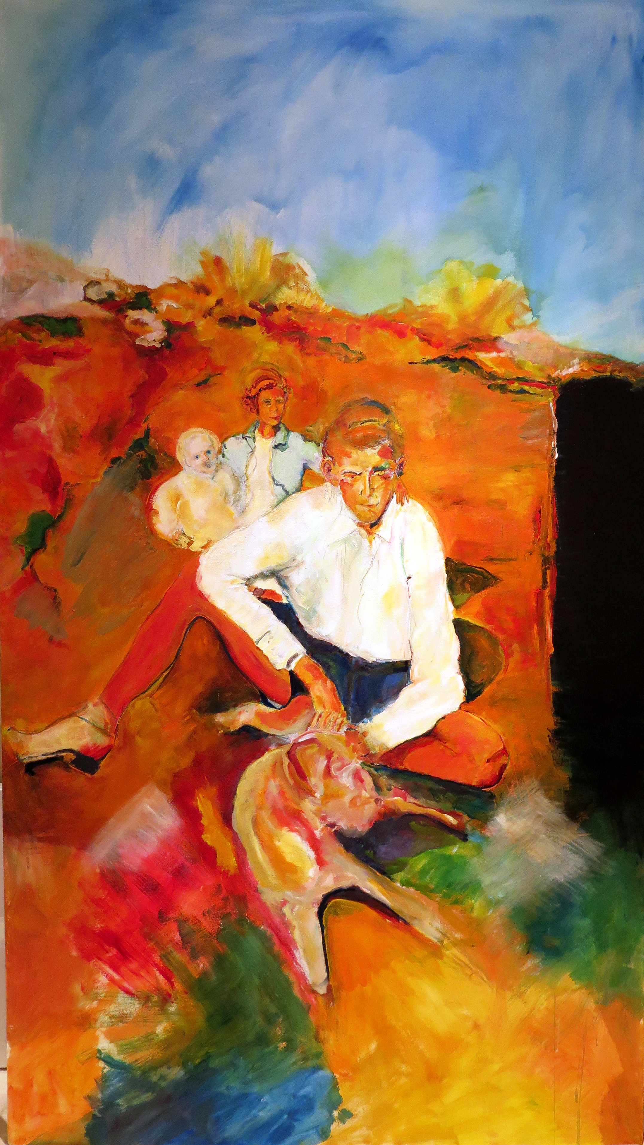 Lee and Werner in Berlin, 1937. Acrylic on Canvas, 72" x 40", 2014-in progress