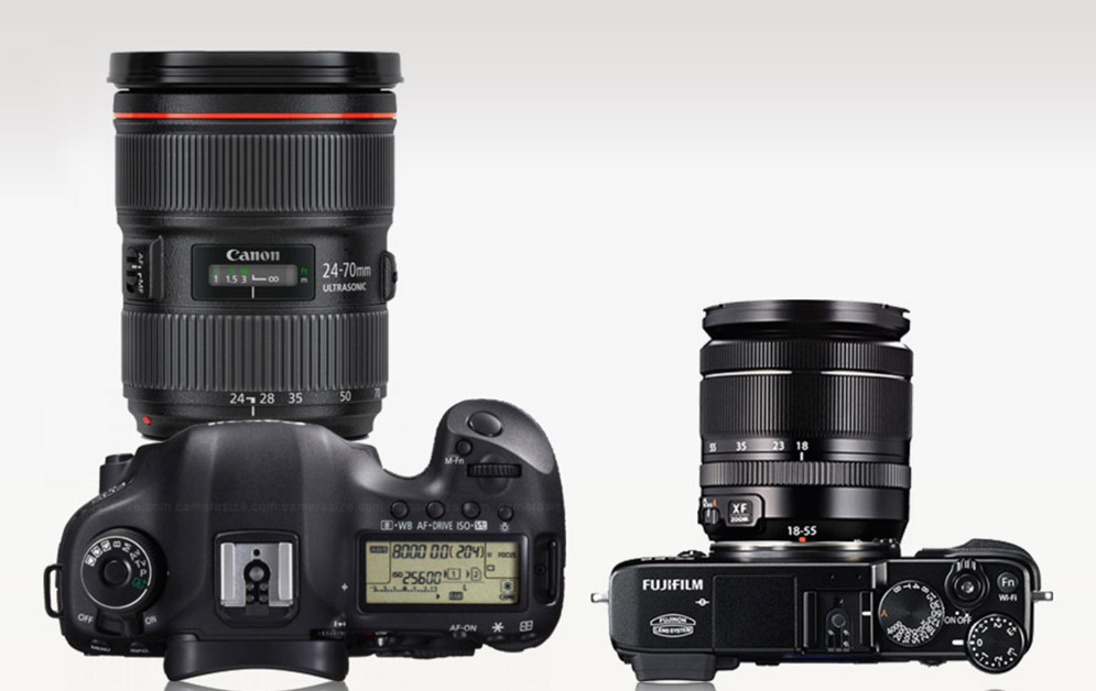  Size comparison of Canon's 5D Mark iii vs Fuji X-E2