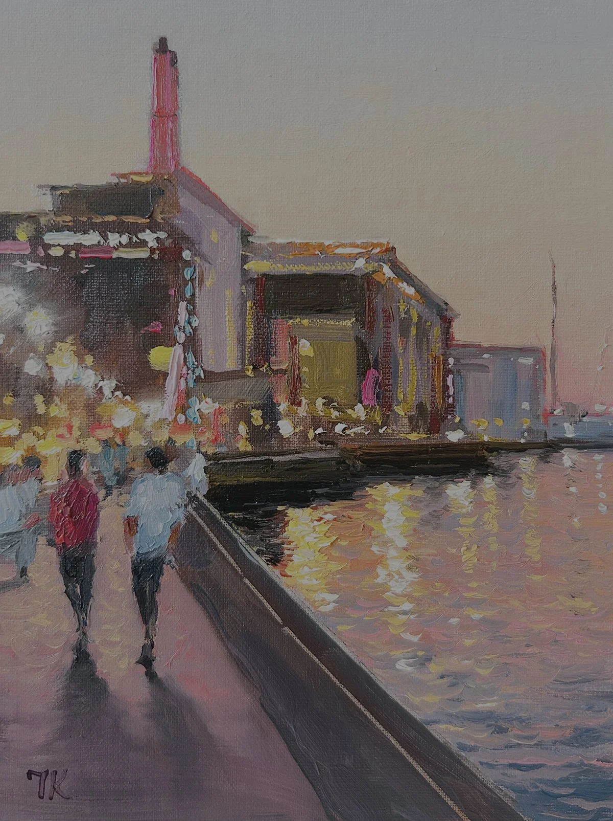 Artist Welcome Reception "Catch of the Day" painting “River Street Night” by Julia Kamenskikh