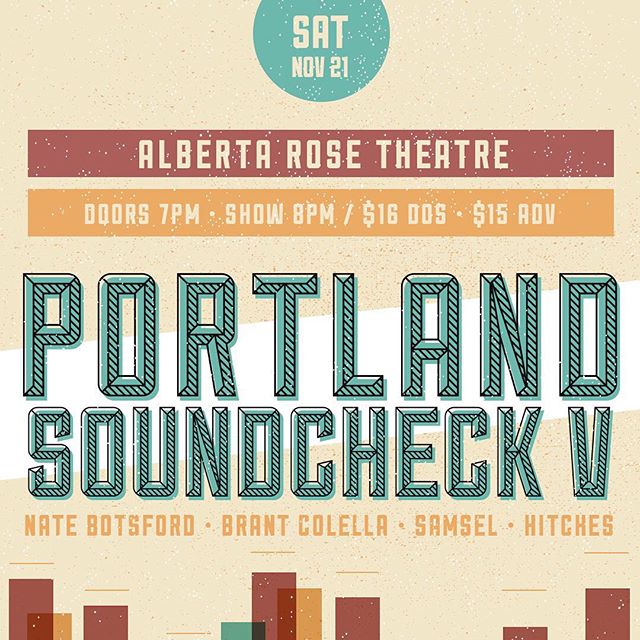 We're back, this Sat (11/21) we return for #PortlandSoundcheck with @natebots, @samselband, @hitchesmusic and #brantcolella 
We'd love for you to come, and hang out at our concert. This will be a special one. It's the 5th edition, and we have new mus