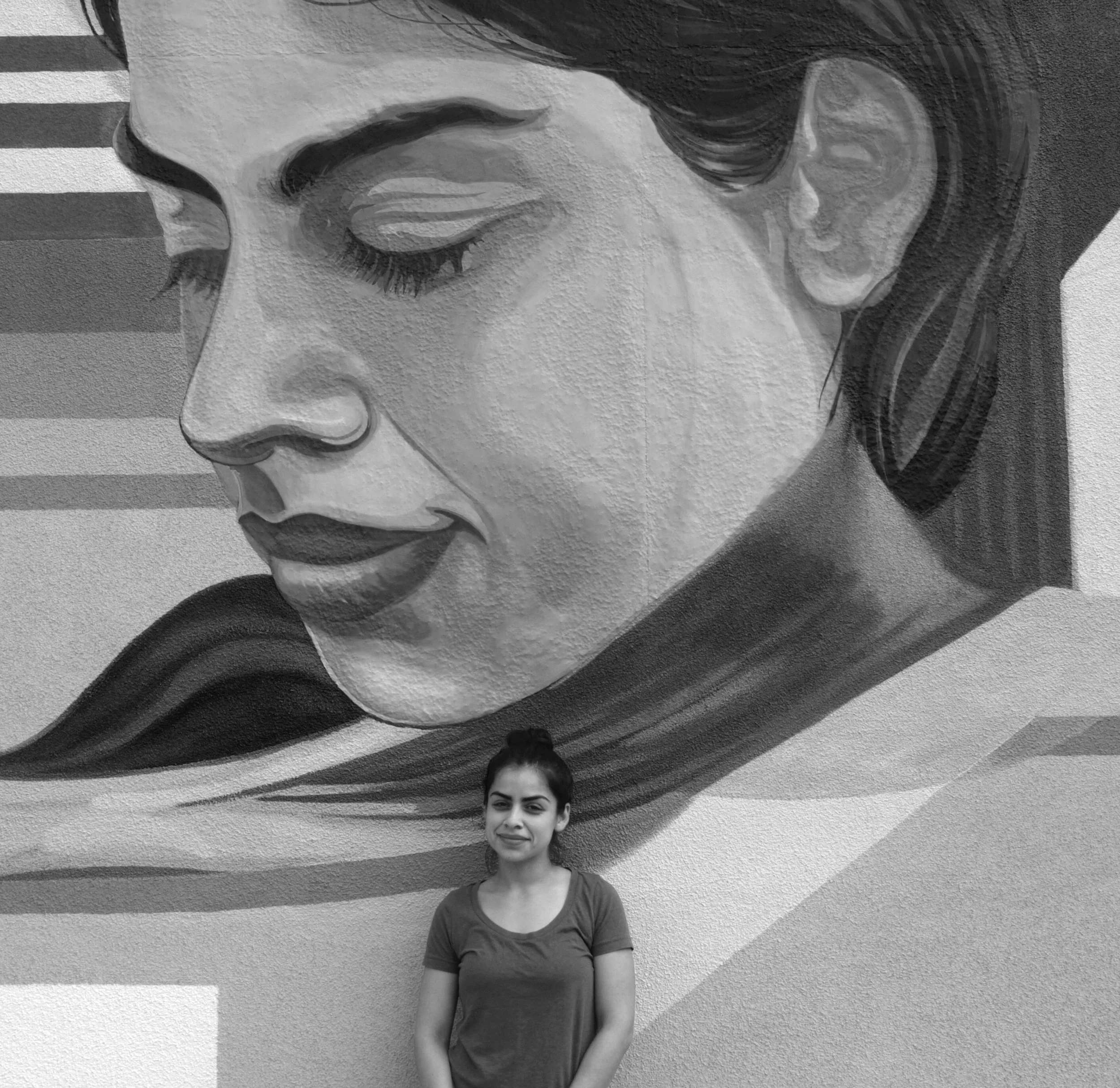 Model at the mural