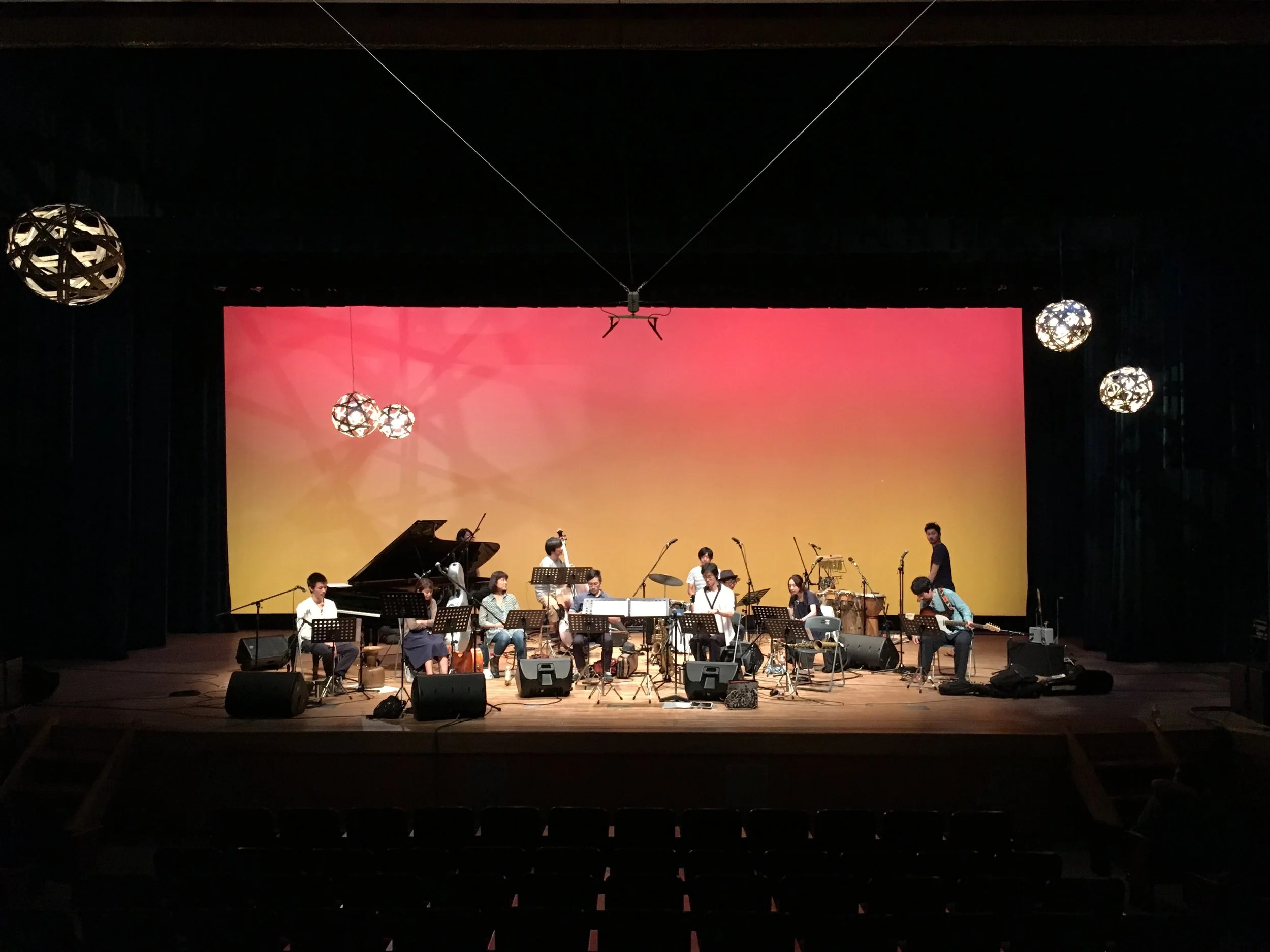 The soundcheck at Yamabuki Kaikan, Kawagoe.