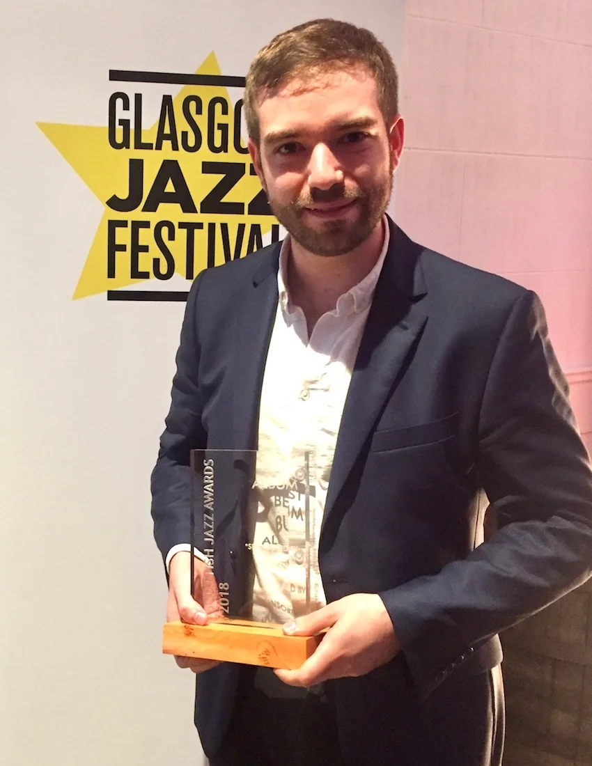 Andrew with the Best Album trophy at the Scottish Jazz Awards ceremony