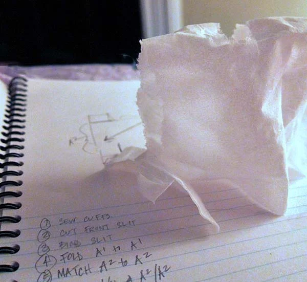 Tissue 3D model of a blouse: Figuring out a design in bed late at night