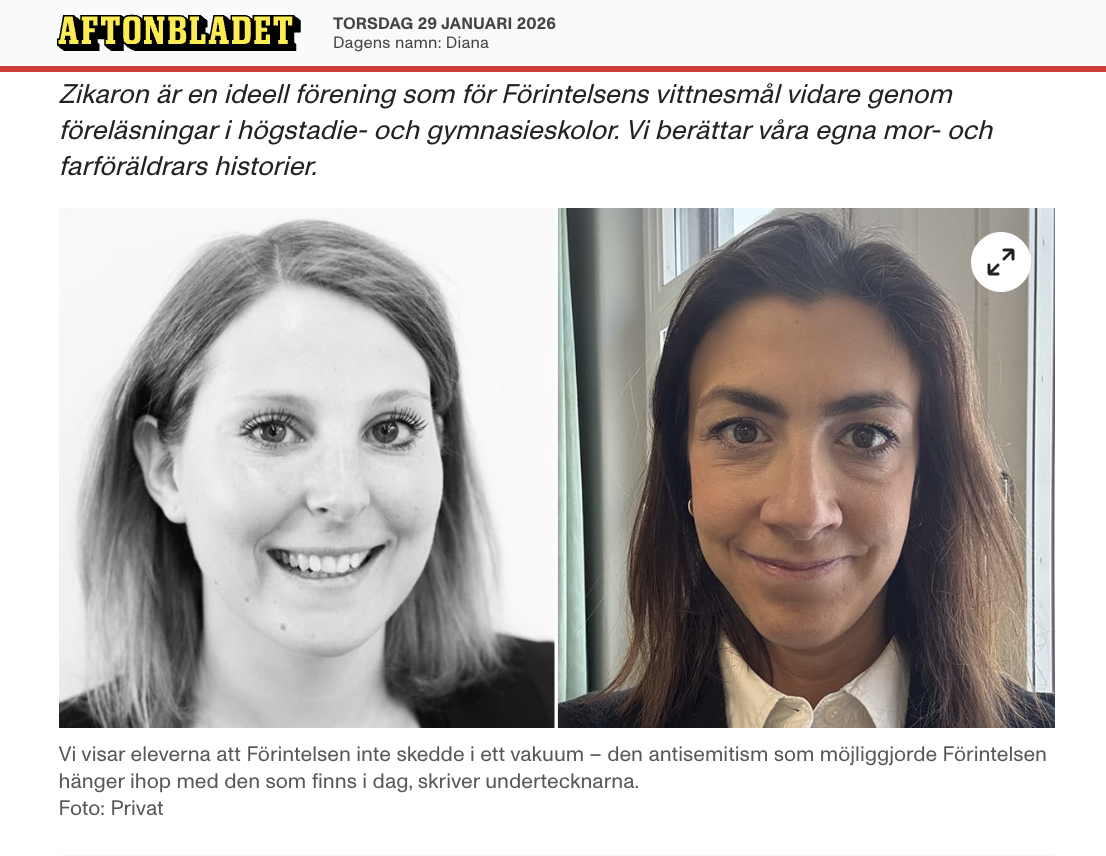 Zikaron på Aftonbladet debatt:                                    “Eleverna måste få höra rösterna från Förintelsen”