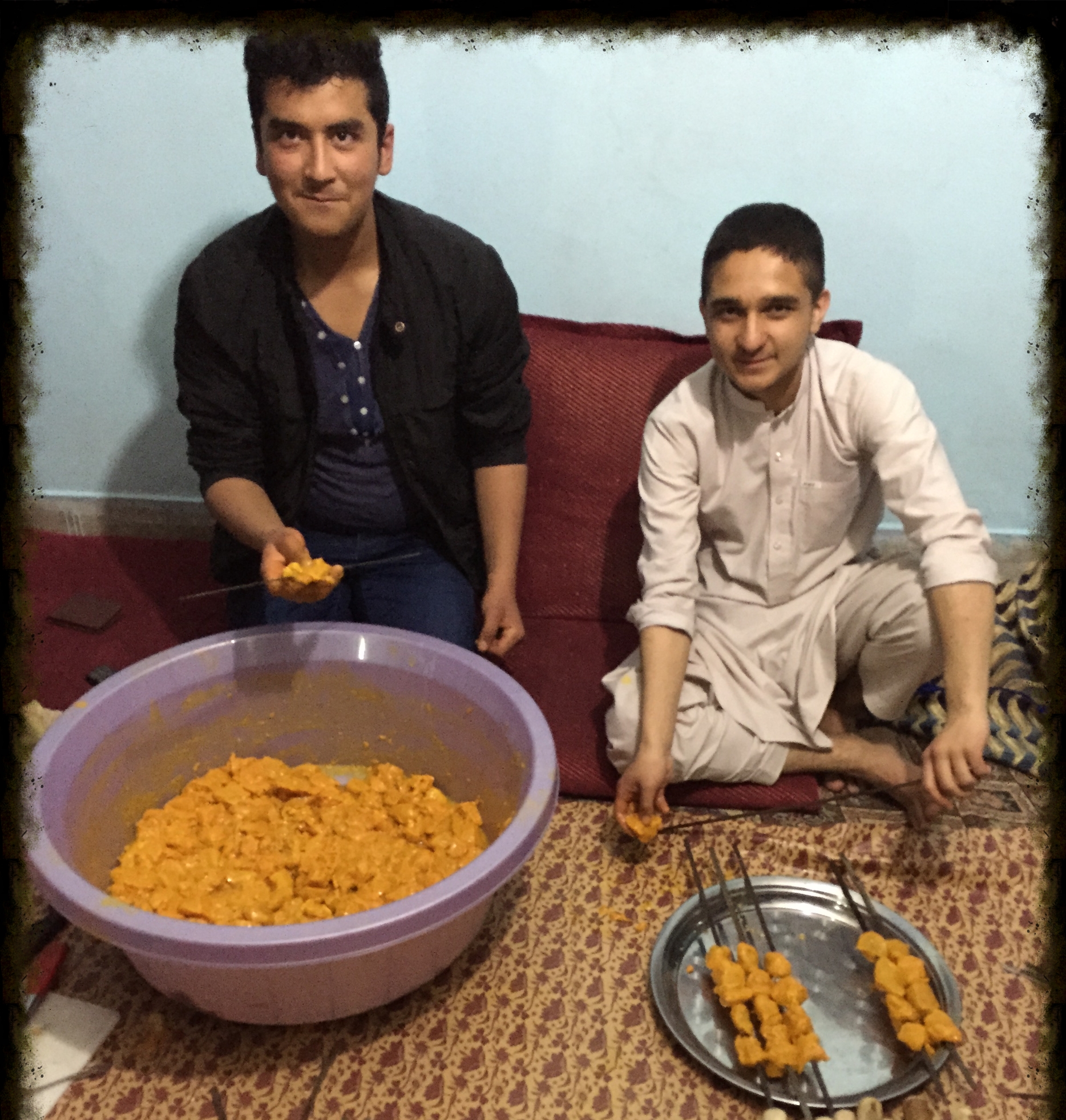 Eighteen year old Elias (my cousin's son) and his cousin marinated 20 pounds of chicken for a family BBQ