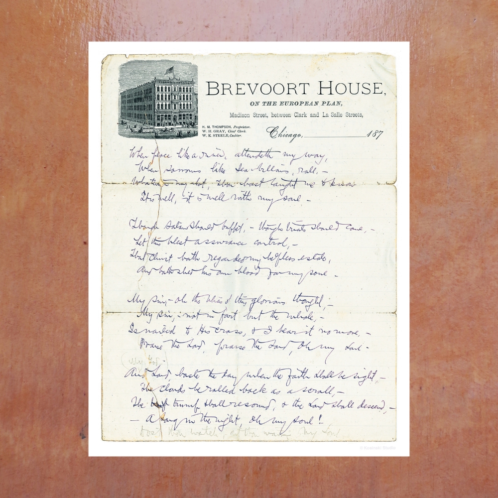 Spafford Hymn, reproduced from the original manuscript