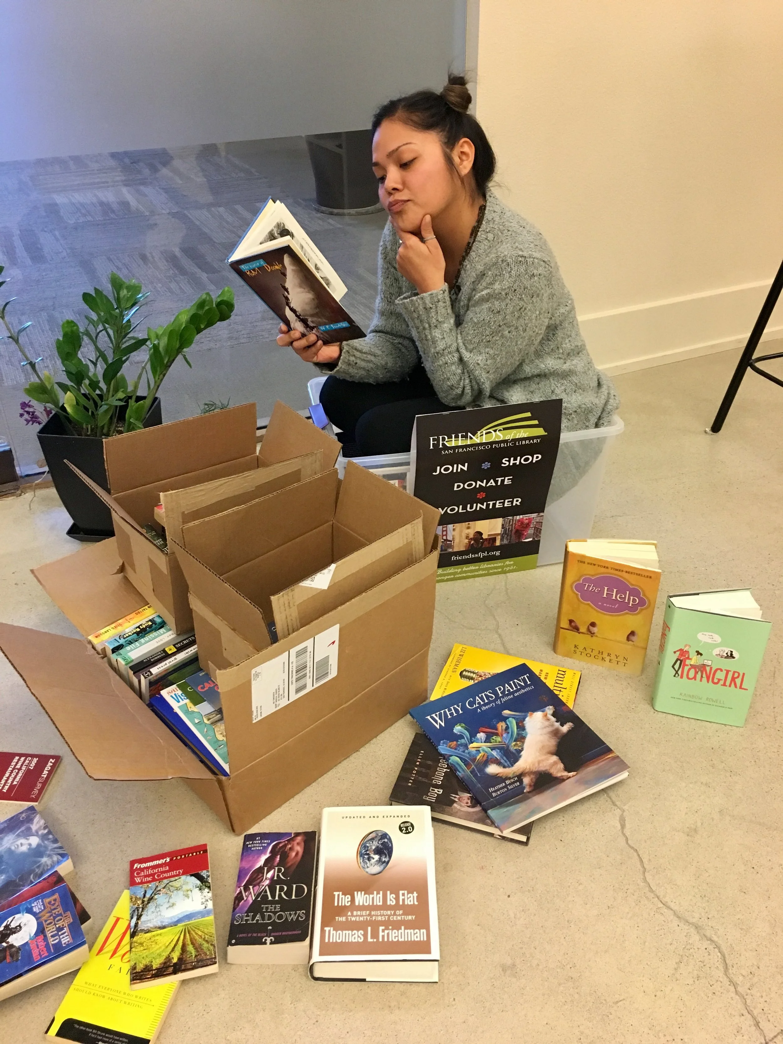 Office Coordinator Margarita reads to the plants at Sound. Literacy benefits us all! 