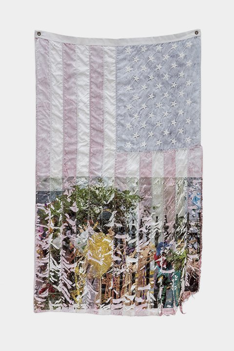 Our Flag Was Still There No. 1, 2023, Flag, Acrylic Primer and Archival Pigment, 61x36in