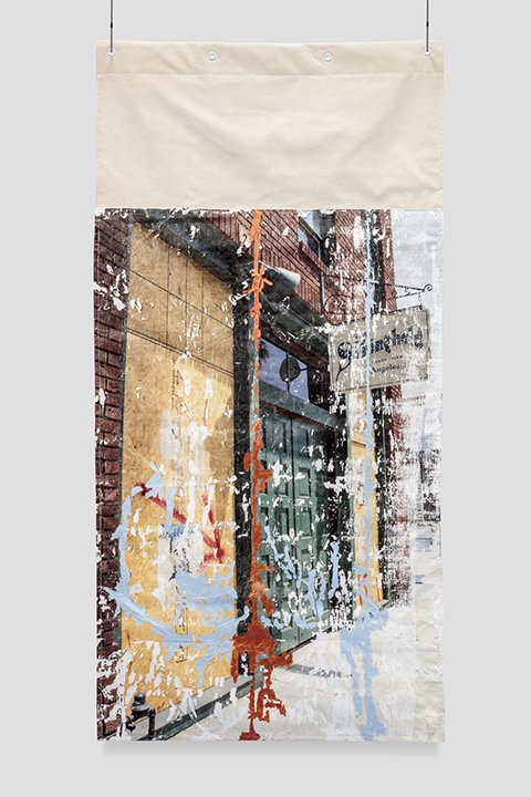 Divisions No. 8, 2021, Archival Pigment, Gel and Acrylic Paint on Tarp and Canvas, 38x78in