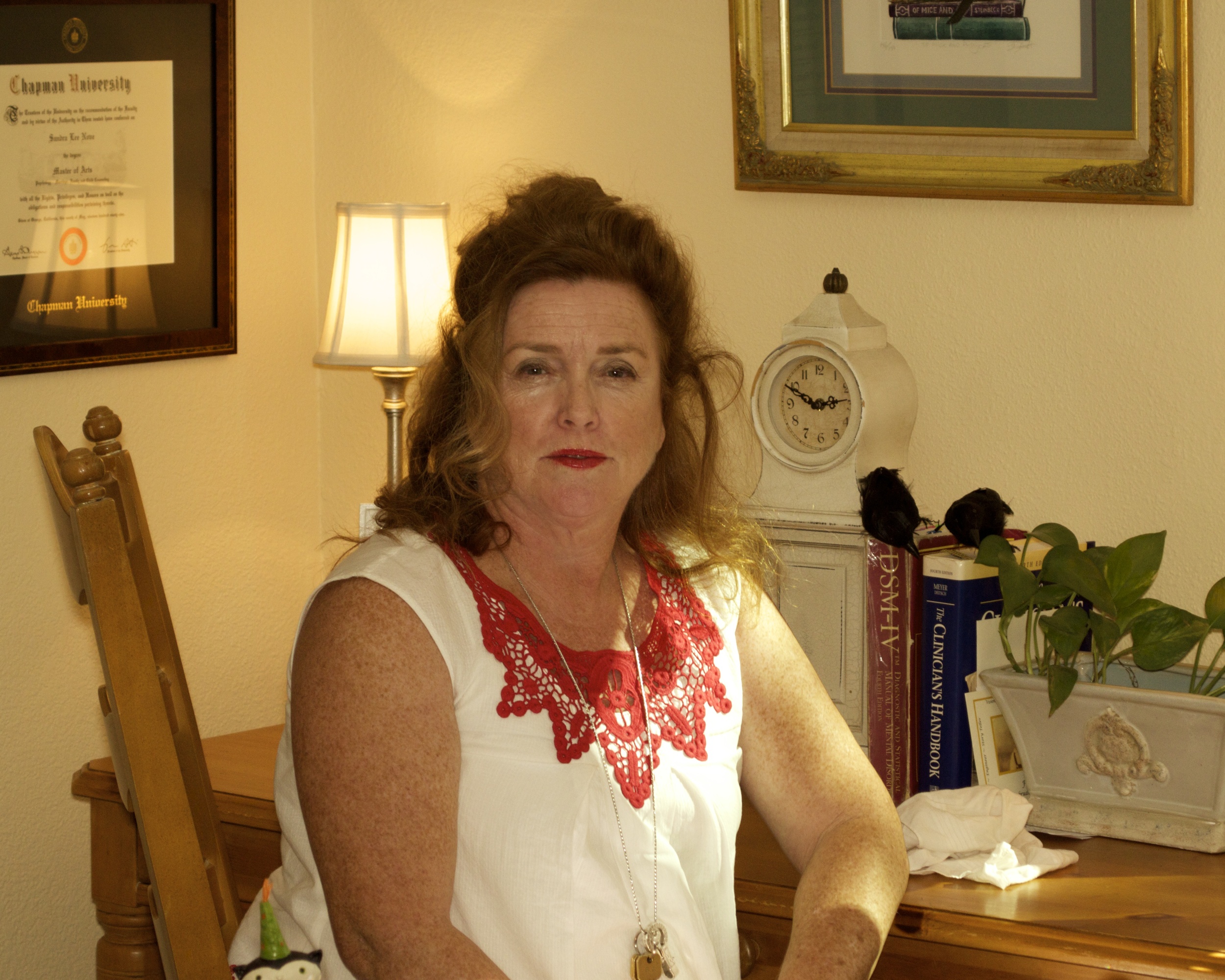 Sandy (Lic #MFT41508) has been in practice since 2005. Her first office was located in Old Towne Orange. Her " Sandy Sez " column appeared regularly in the Old Towne Orange Plaza Review. Sandy began practicing at her current office in Fullerton in 2009.